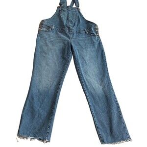 Isabel Maternity Overal Sz 10 Blue Denim Bib Jeans  Raw Hem Stretch Adj Waist